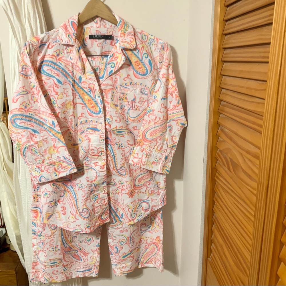 Ralph Lauren Coral Paisley Crop Pajama Size S